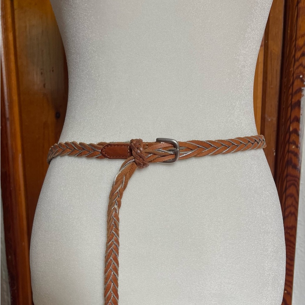 Braided Leather Brown Silver Detailed Belt S/M